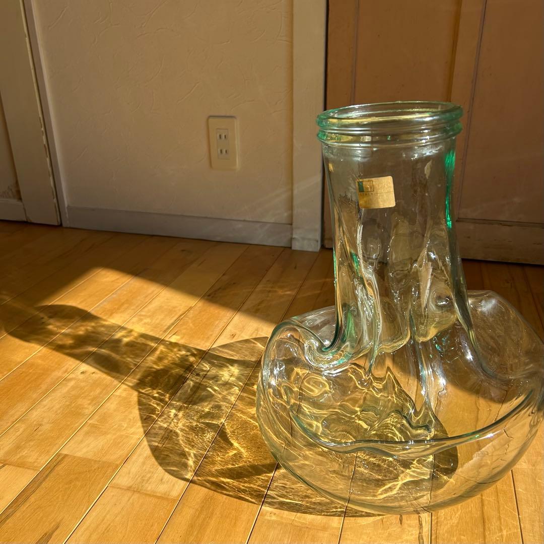 ☆ イタリア製☆特大 ガラス　フラワーベース　花瓶 オブジェ 花器 ビンテージ