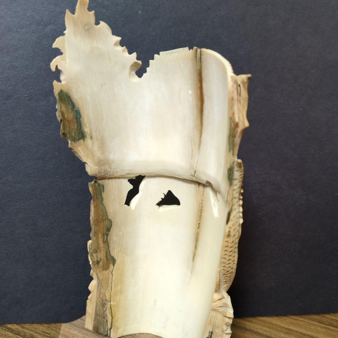 （希少） マンモス牙彫刻ストーンドラゴン 置物 本物保証 ロシア産 マンモス牙