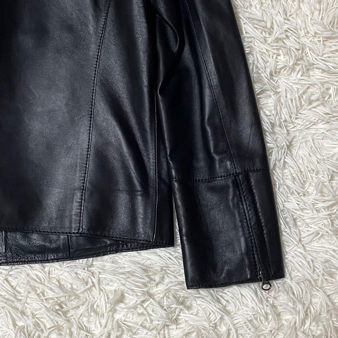 【KKK.】23区 ノーカラー レザージャケット 羊革 32 XXS