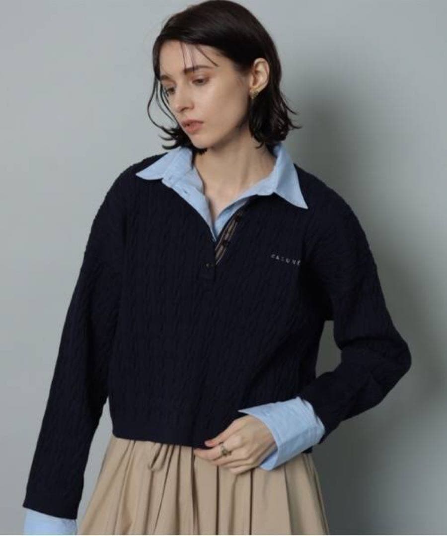 新品カデュネ CADUNE ケーブルポロニット （紺）