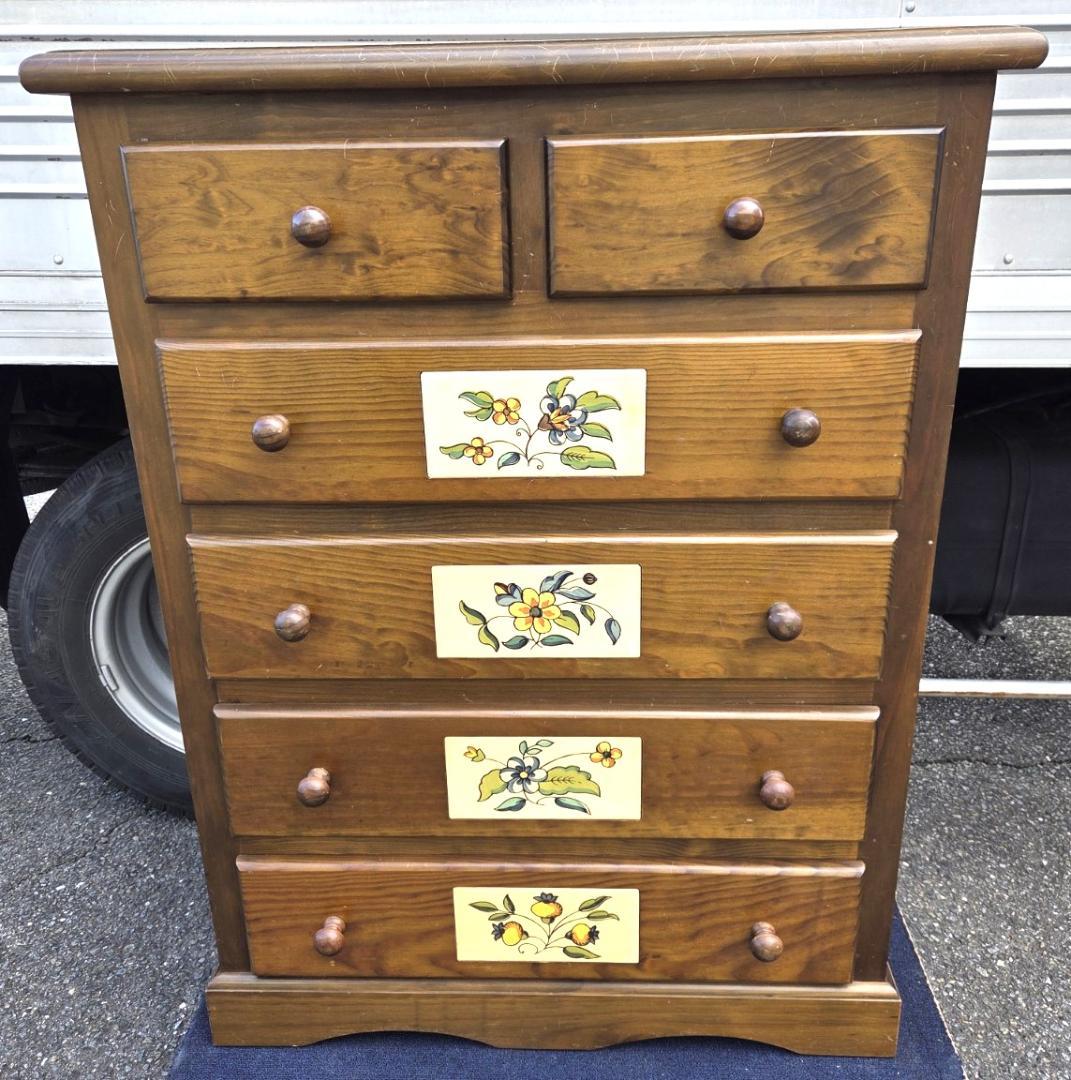 〈現状渡し〉チェスト 5段 6杯 引出し 花柄タイル バレンシア スペイン