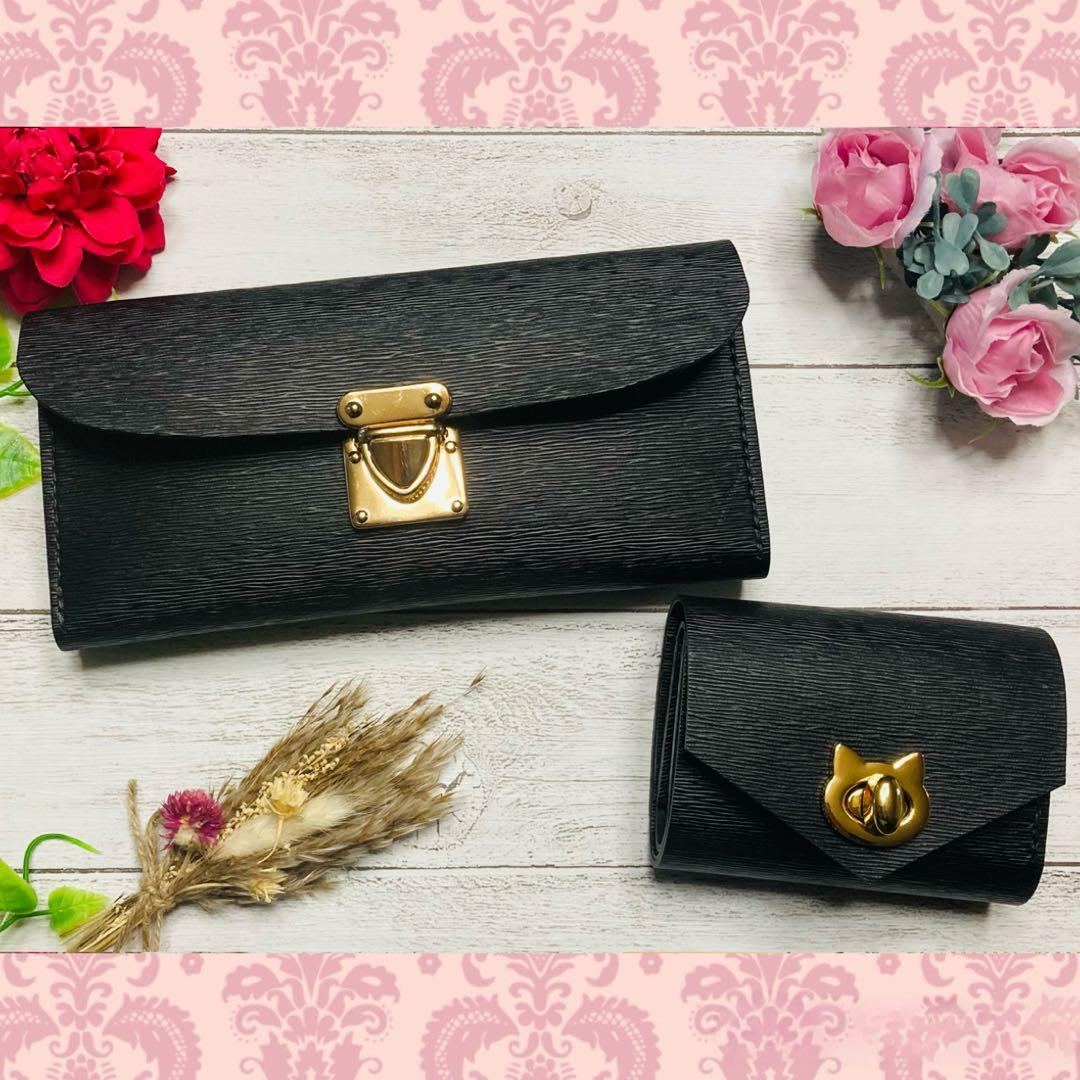 ❤【新色♪】【可愛さ×高級感♪】お洒落可愛い猫のコンパクトミニ財布♪黒猫 水シボ
