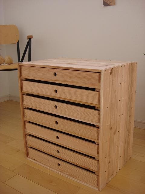 ★サイズ変更可能★A3丸穴7段小引き出し/無垢材★木製書類ケース オーダー可能