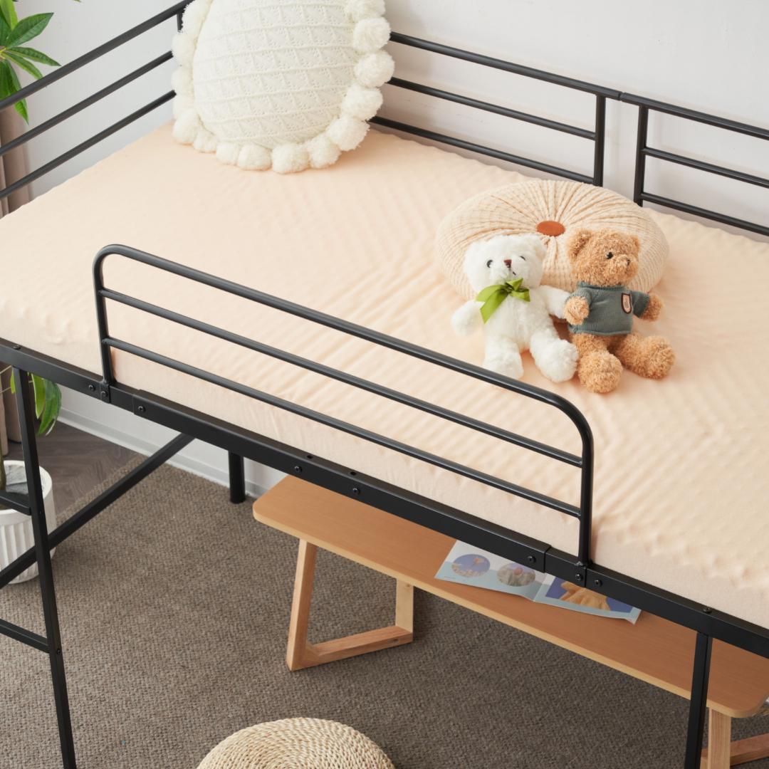【新作】【ブラック】ロフトベッド パイプベッド シングル ベッド デスク付