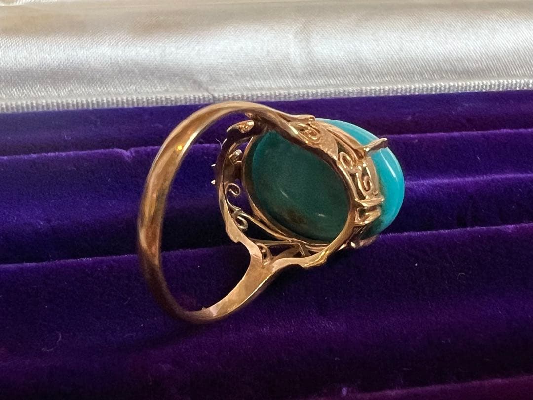 K18刻印 大粒ターコイズ ゴールドリング 指輪　ヴィンテージ