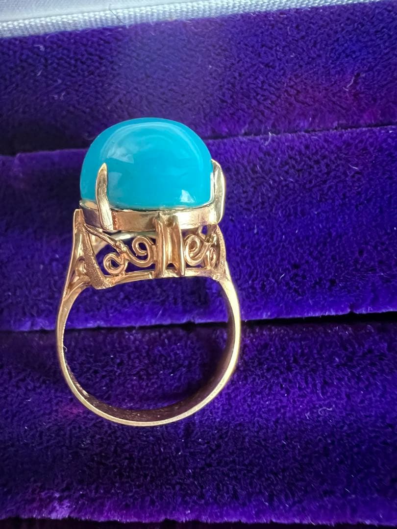 K18刻印 大粒ターコイズ ゴールドリング 指輪　ヴィンテージ