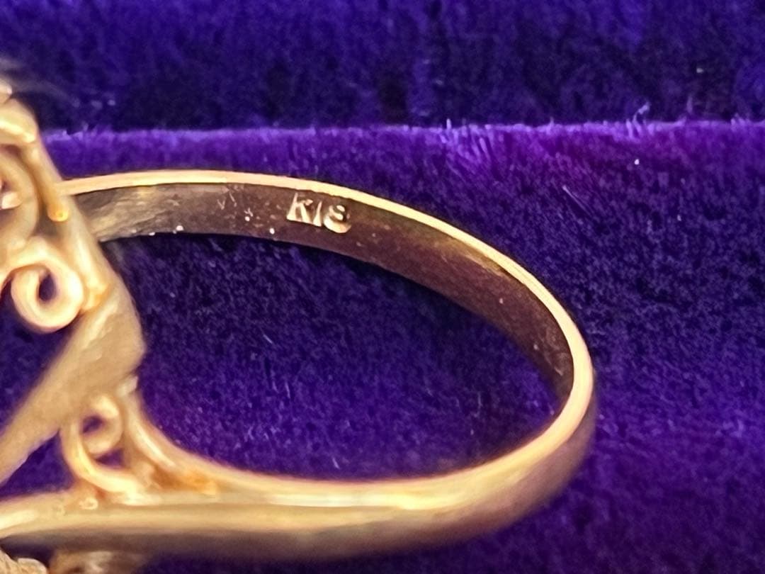 K18刻印 大粒ターコイズ ゴールドリング 指輪　ヴィンテージ