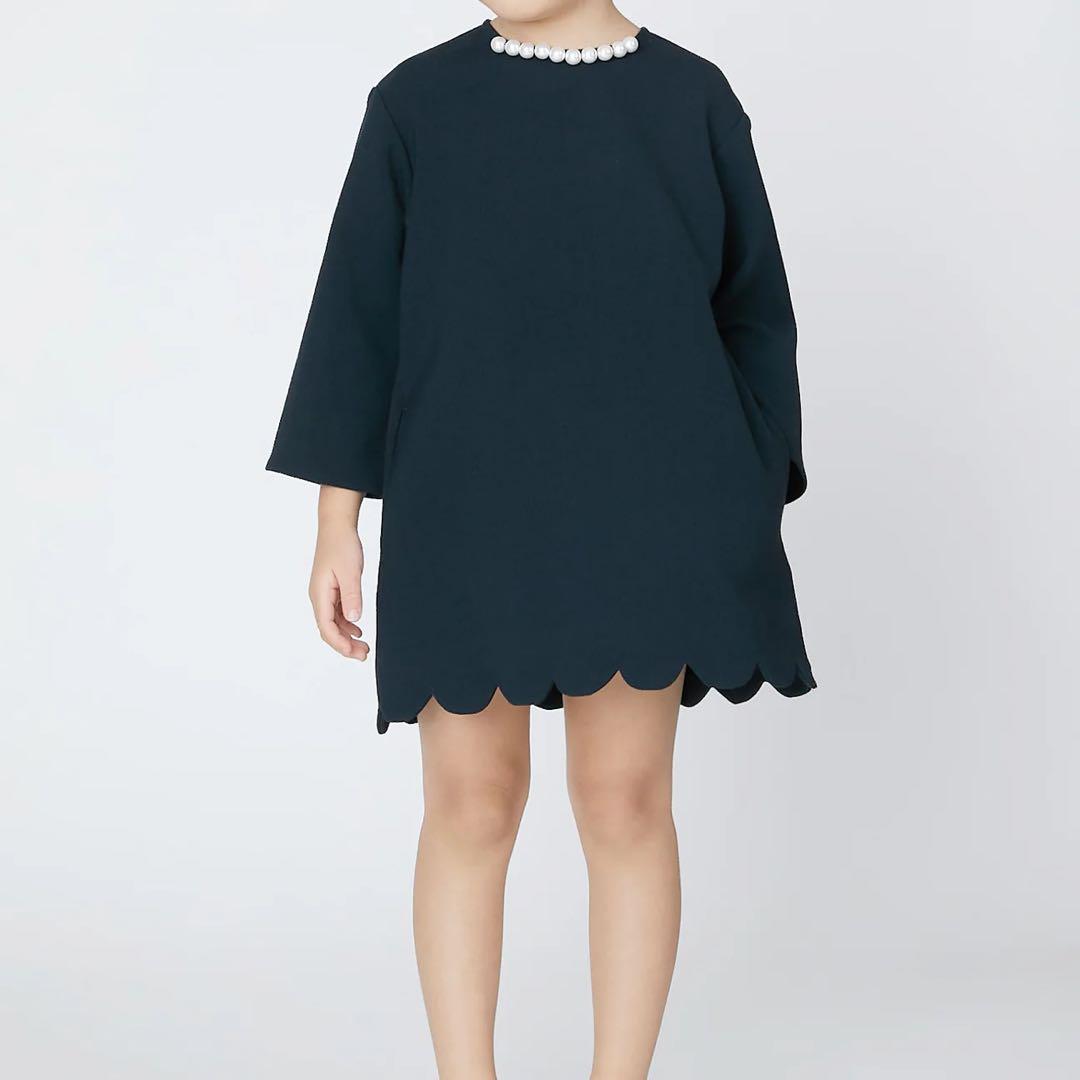 YOKO CHAN PETITE ロングスリーブパールヘムスカラップドレス　M