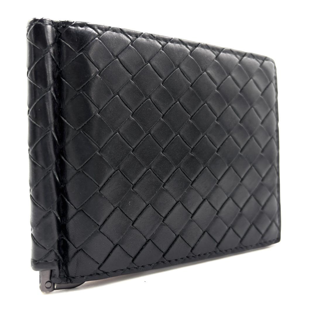 【美品】ボッテガヴェネタ マネークリップ イントレチャート レザー メンズ 黒