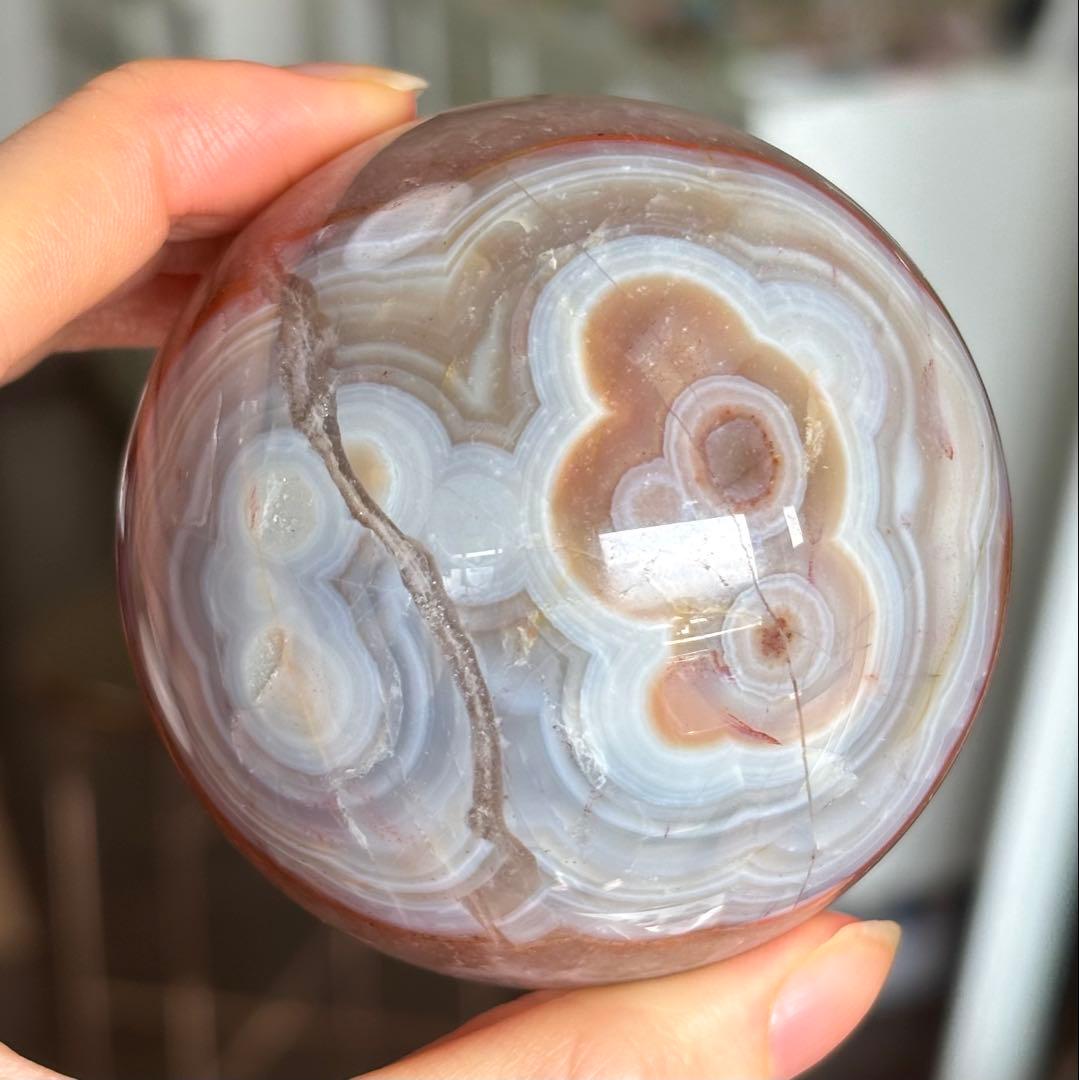 高品質　オレンジピンク瑪瑙　ピンクアメジスト　スフィア　6.7センチ