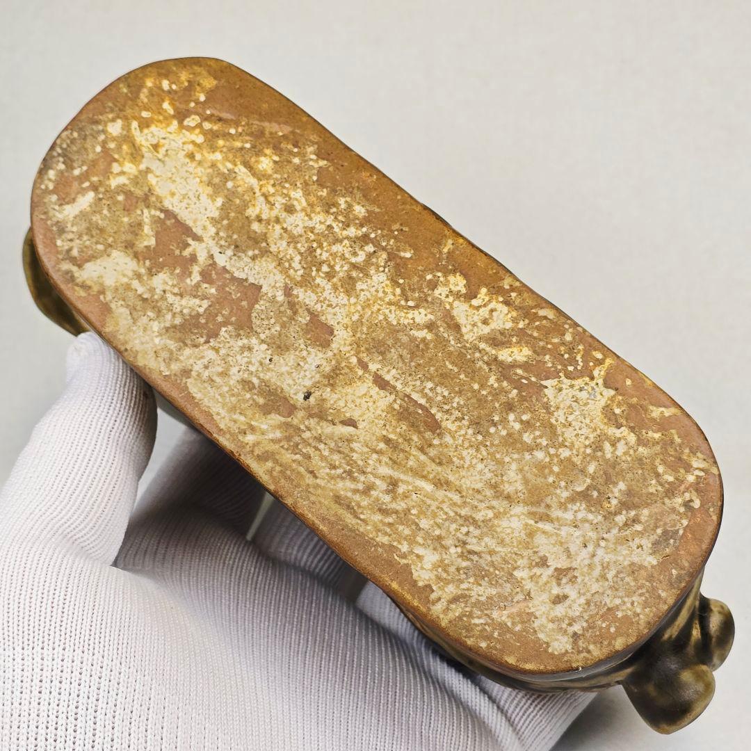 舶来品 中国古磁 越窯青磁 堆彫 唐代仕女紋 磁枕 脈枕 置物 美品