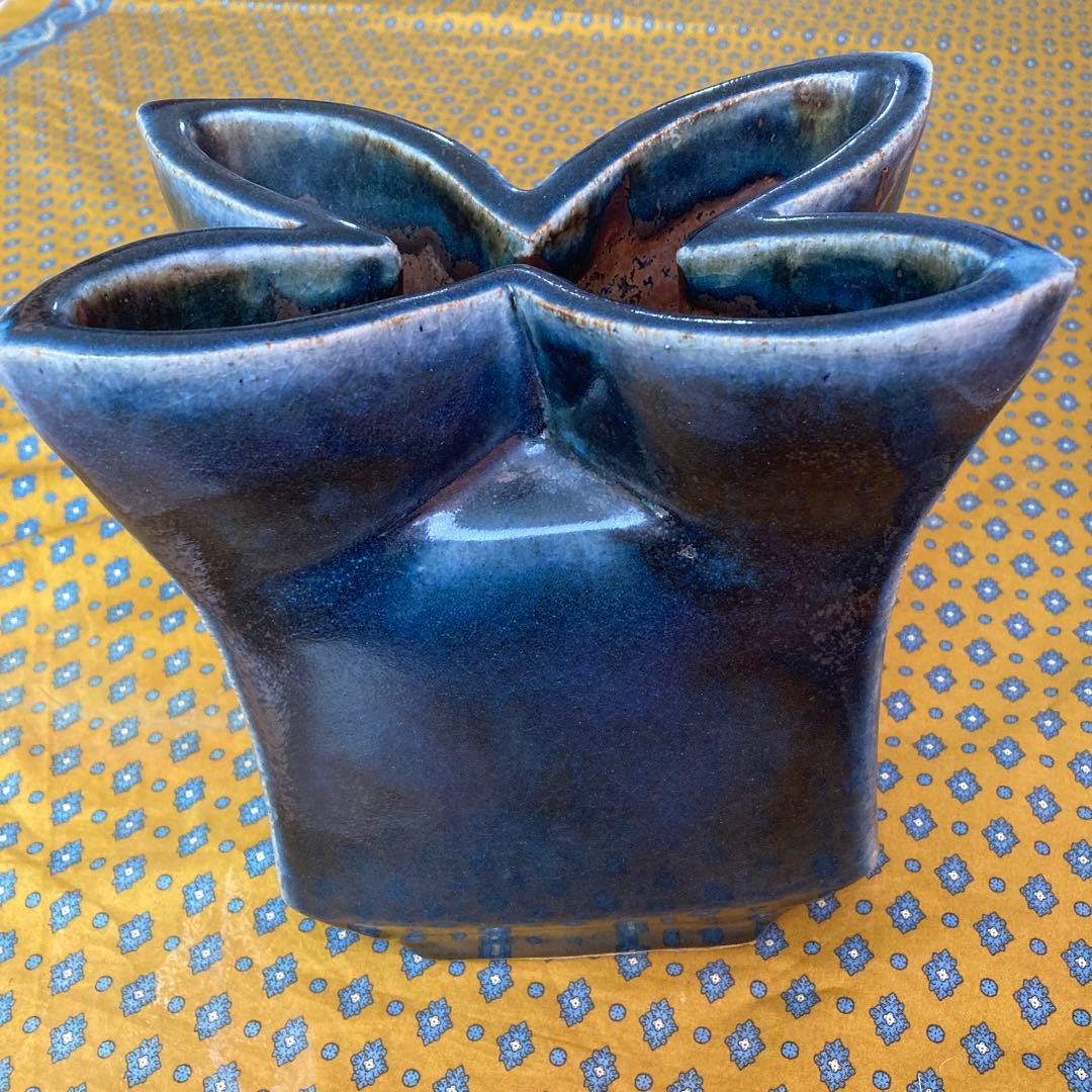 民芸　民藝　作者不明　呉須　花瓶　陶器　扁壺　華道具