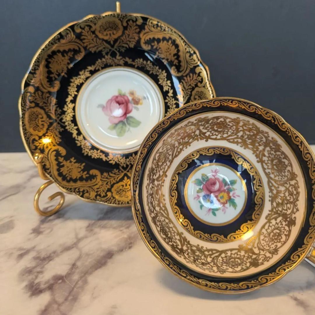 PARAGON ピンクローズ 金彩 ブラック コバルト カップ＆ソーサー セット