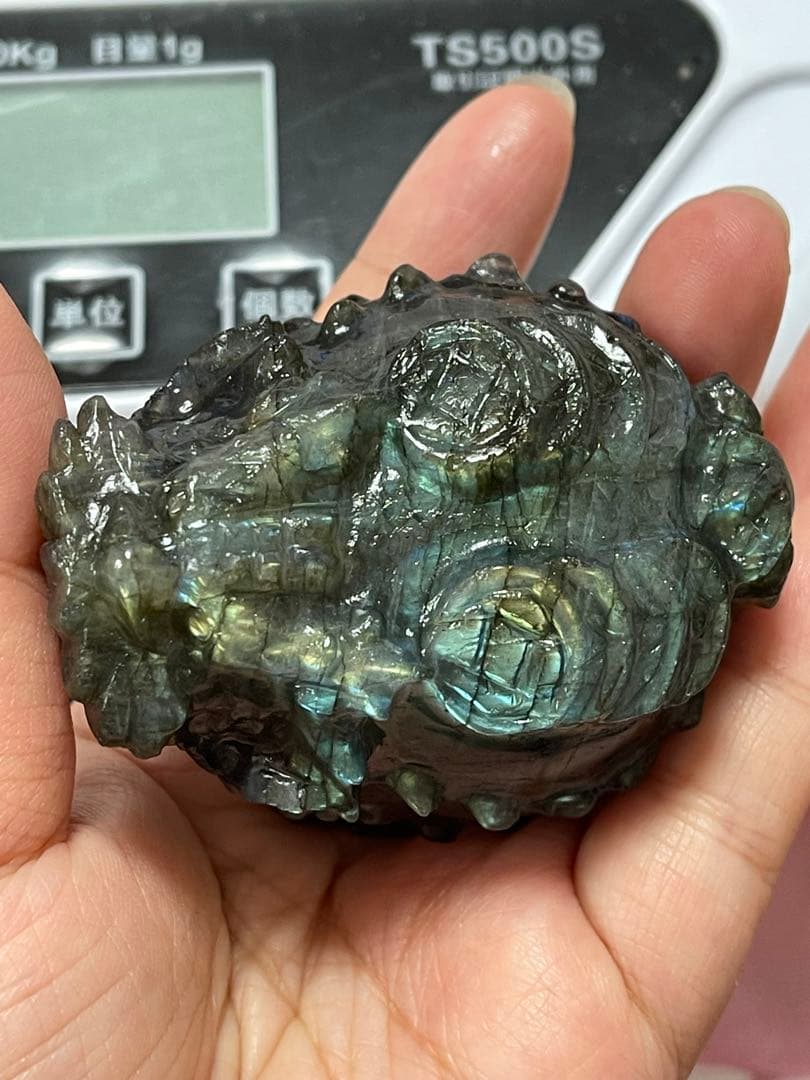 綺麗　天然石 フローライト ライオン 龍亀