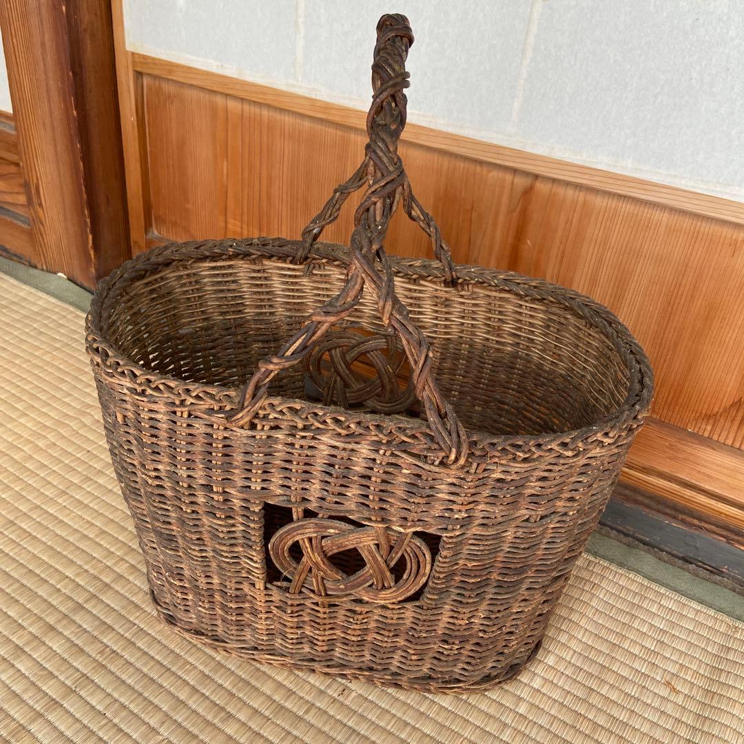 あけび　編みかごバッグ　編み籠　模様編み　ワンハンドル　かごバッグ