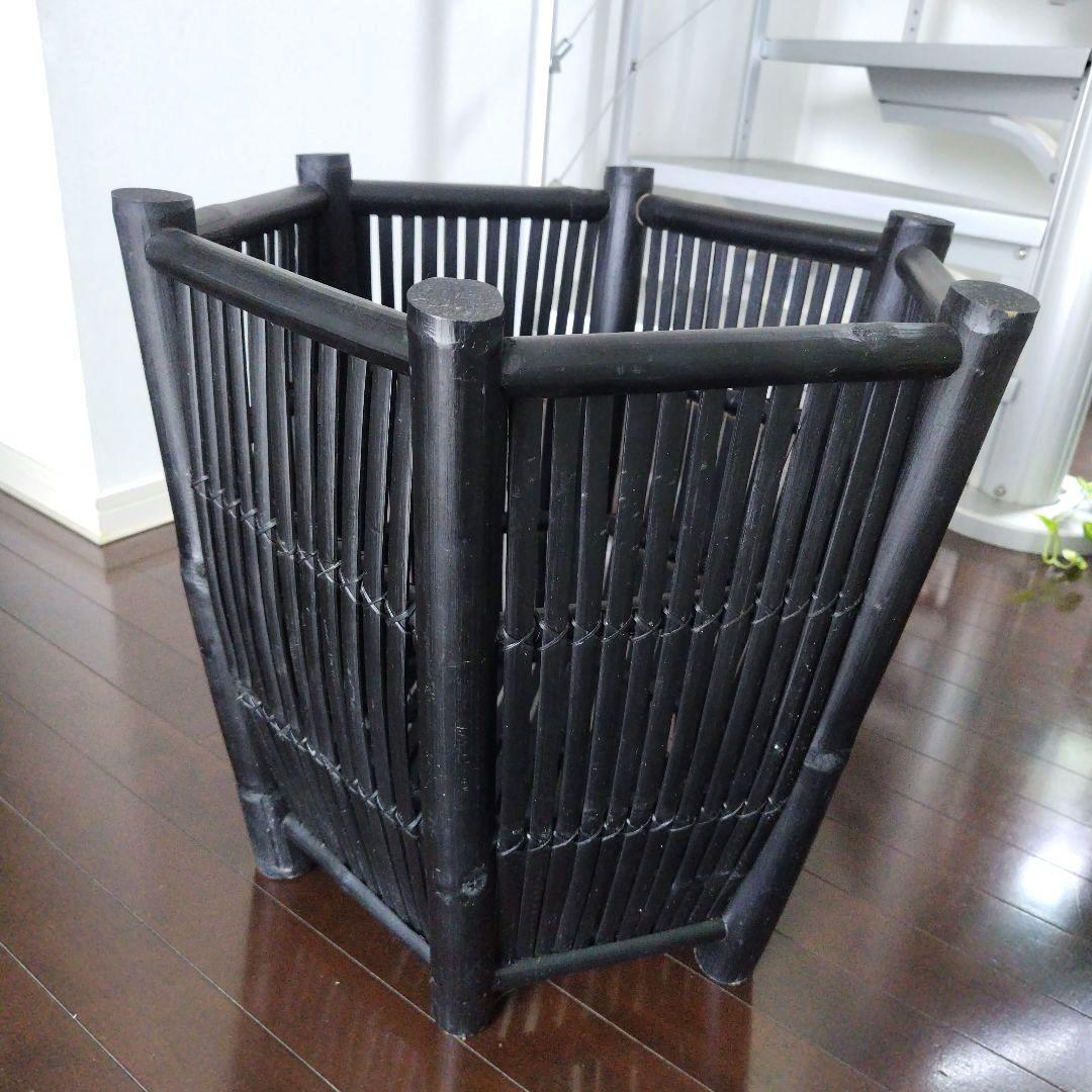 ヴィンテージ 特大バンブー 鉢カバー 六角形 ブラック