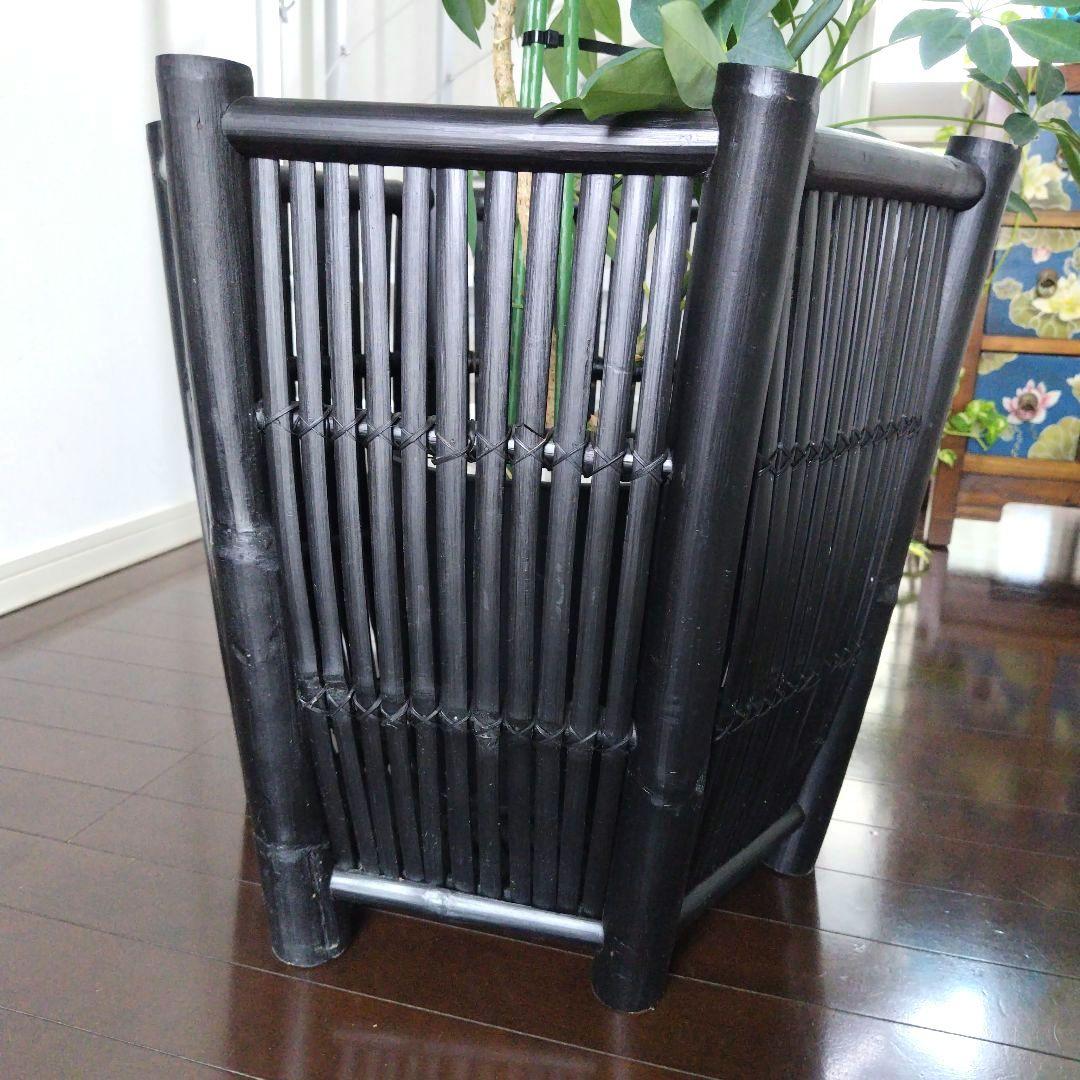 ヴィンテージ 特大バンブー 鉢カバー 六角形 ブラック