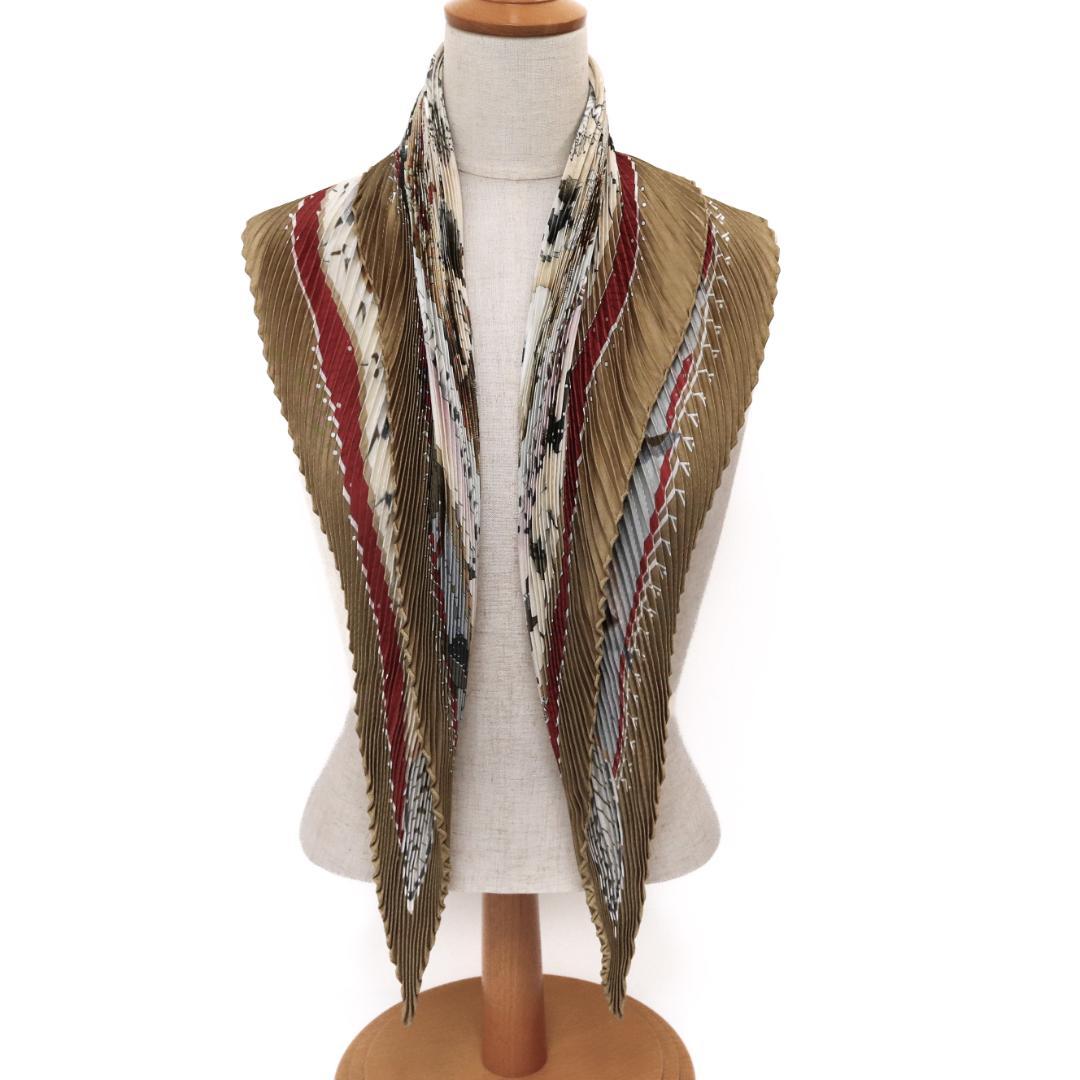 エルメス　カレ　プリーツ　スカーフ　ヴィンテージ　シルク100％　ブラウン