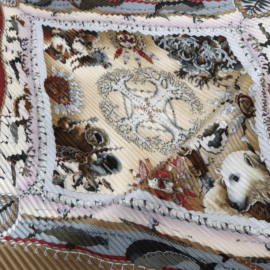 エルメス　カレ　プリーツ　スカーフ　ヴィンテージ　シルク100％　ブラウン