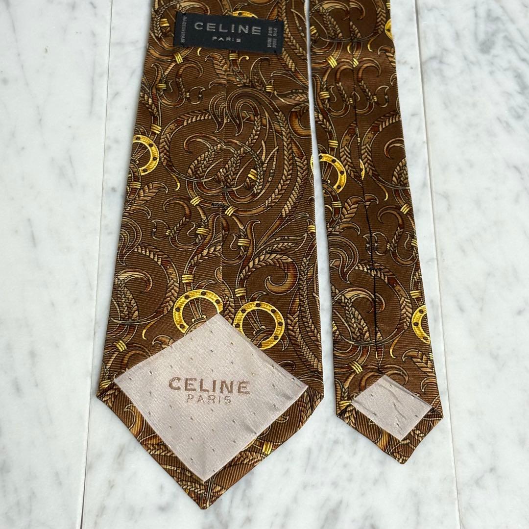 CELINE ネクタイ ハンカチ 箱付き ブラウン系 ペイズリー柄