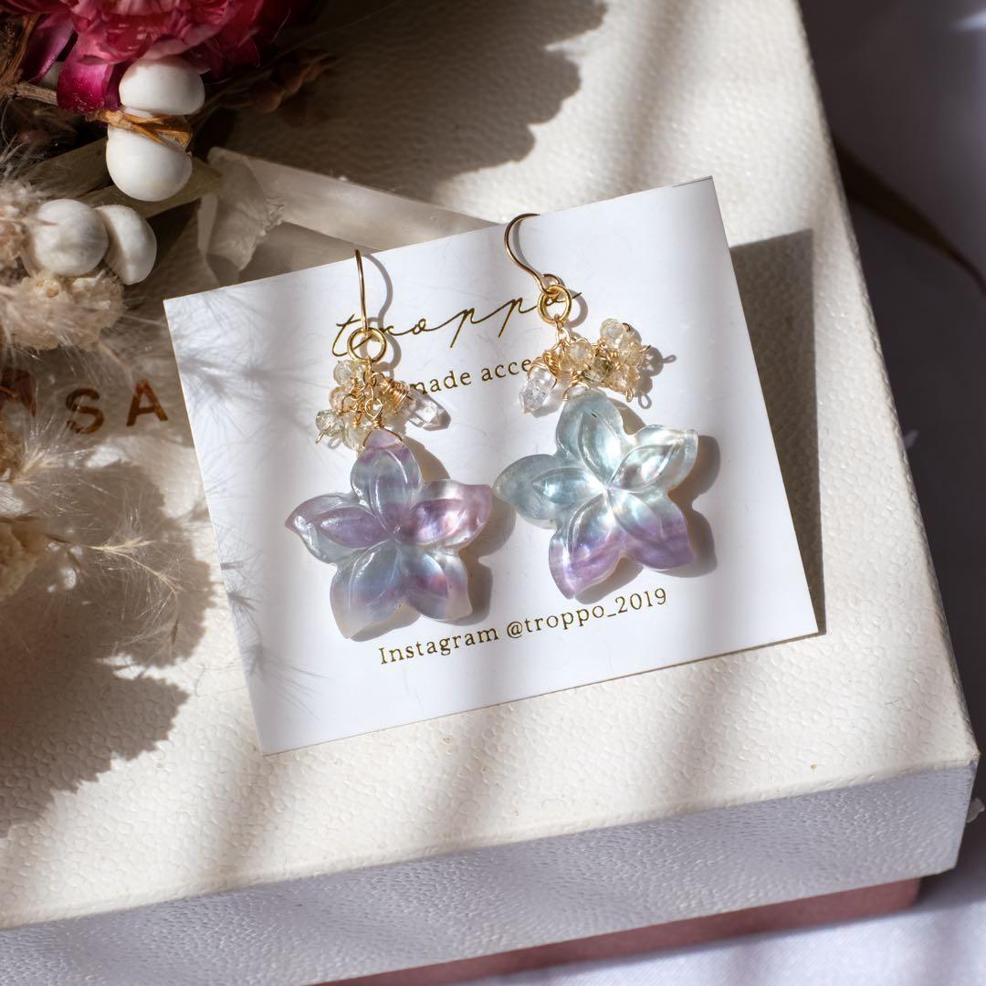 Jasmine♪♦︎14kgfダブルプルメリアカービングピアス/