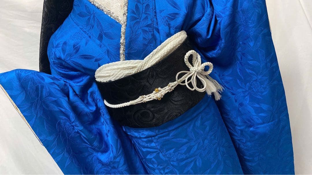 青色の振袖 花柄刺繍 振袖 振袖フルセット 正絹 成人式　振袖7点セット