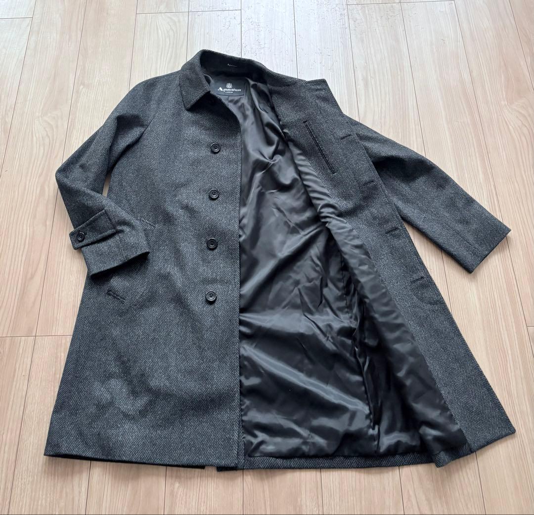 【限定】カシミヤ混 Aquascutumダークグレーコート L相当ヘリンボーン