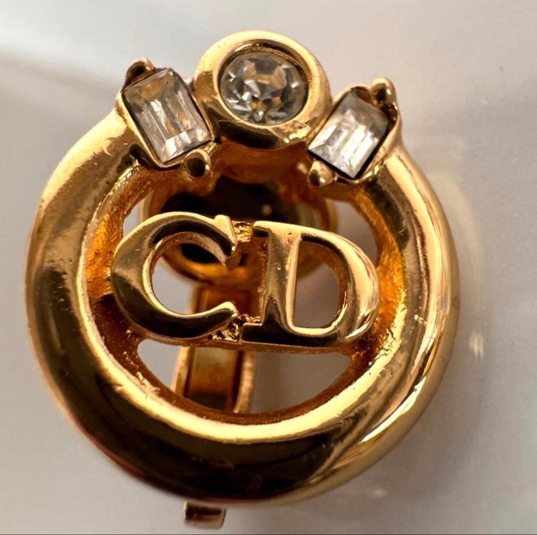 Christian Dior ヴィンテージ ロゴ ラインストーン イヤリング