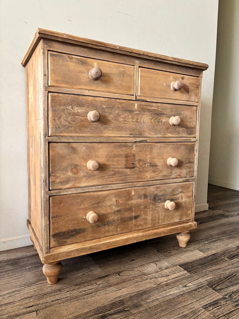 チェスト アンティーク　オールドパイン　ドロワーズ　木製　引き出し 剥離
