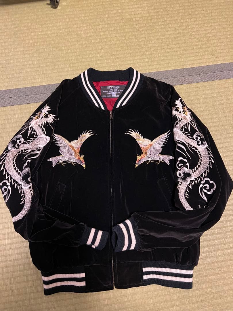 スカジャン　黒　 別珍　龍、鷲の刺繍