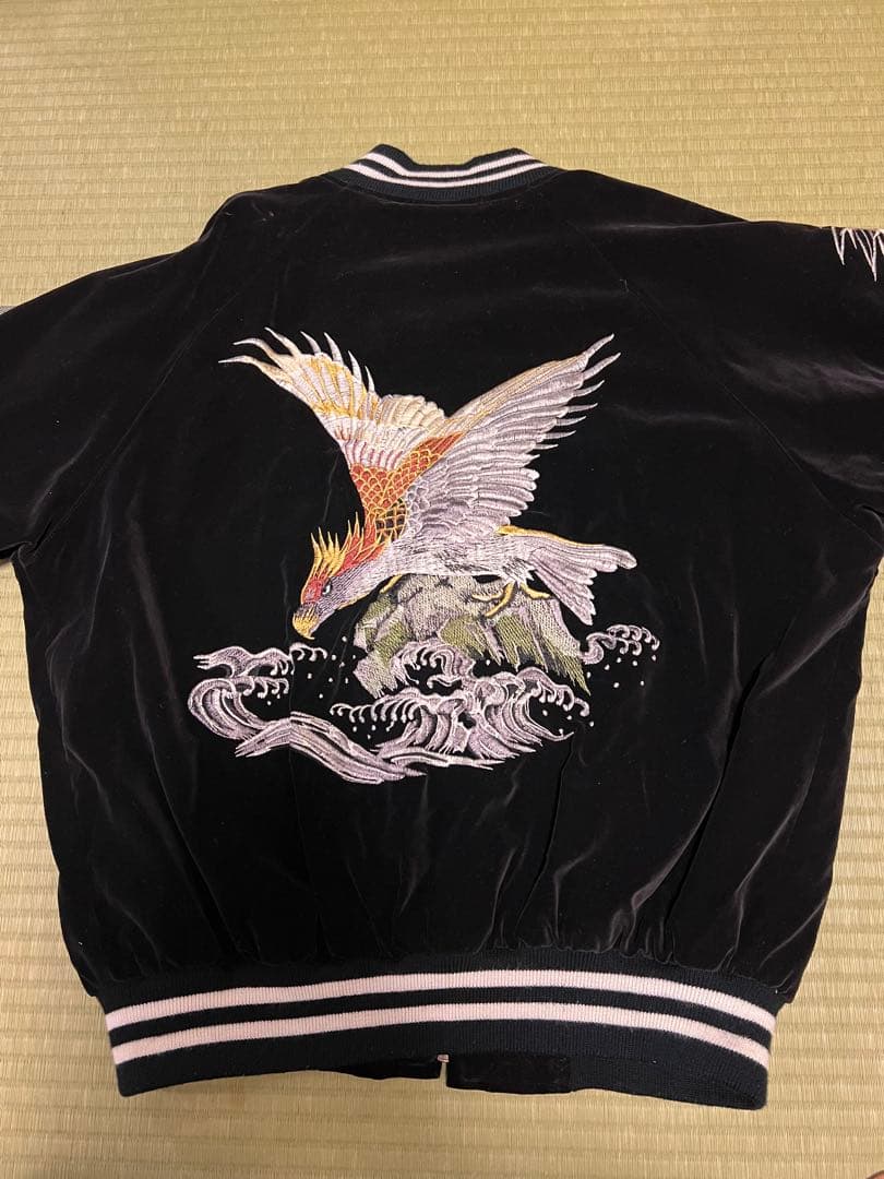 スカジャン　黒　 別珍　龍、鷲の刺繍