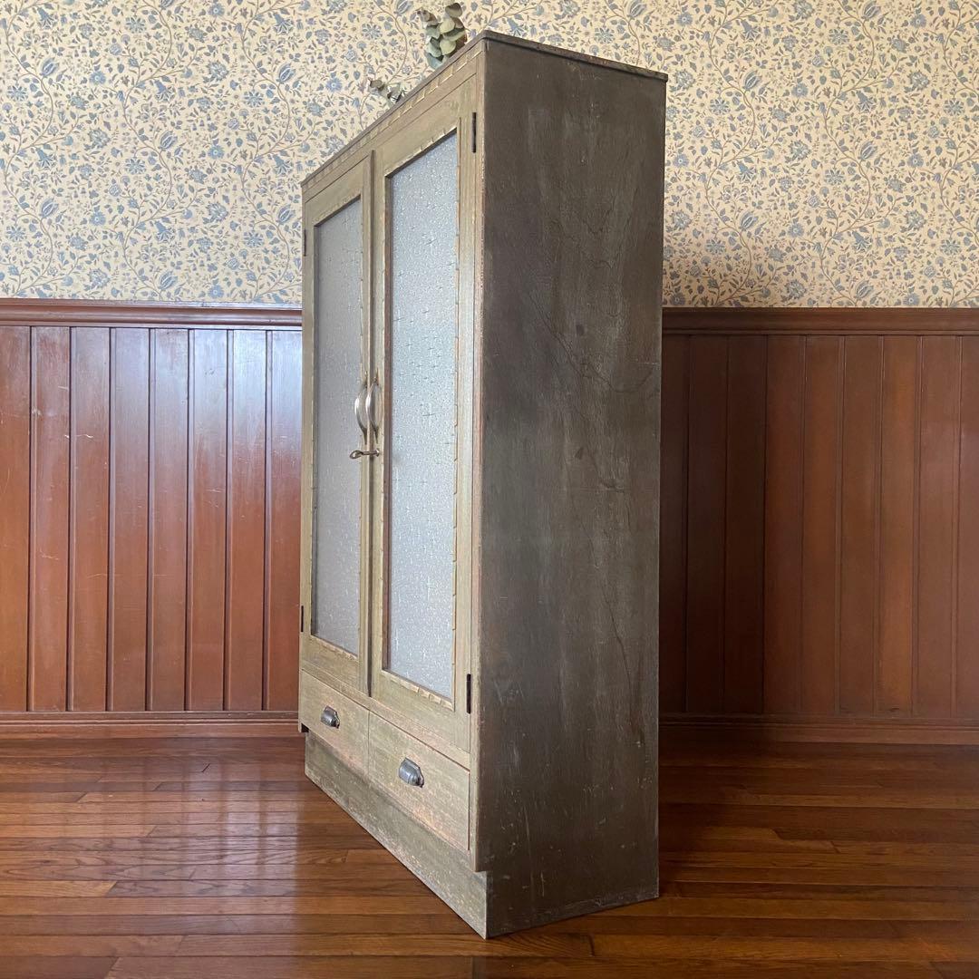 アンティーク家具　本棚　模様ガラス銀河　当時物　鍵付き