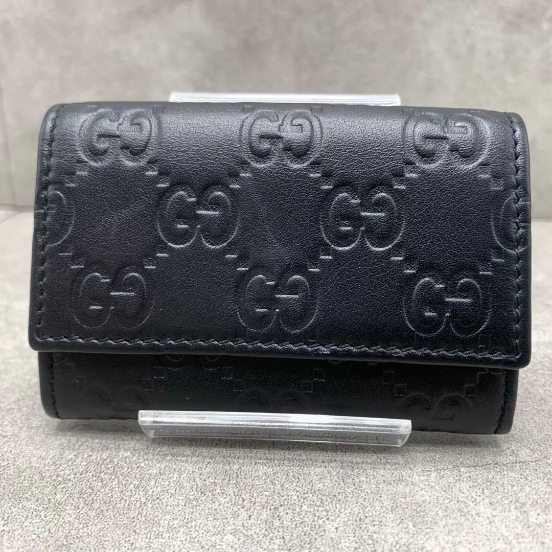 【美品】GUCCI シマ ケース 小銭入れ ブラック レザー メンズ