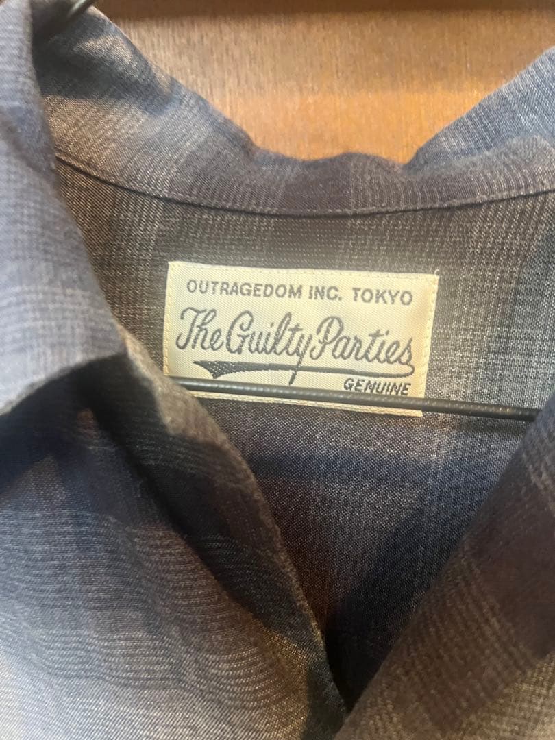 ワコマリア長袖レーヨンシャツ M 青グレー系チェック 好配色