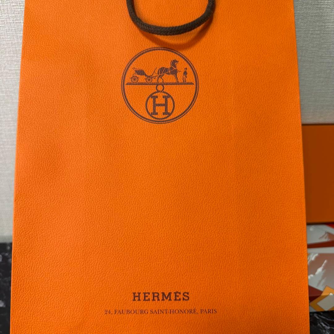 HERMES エルメス 花柄 オレンジ ネクタイ 外箱 ショッパー リボン付き
