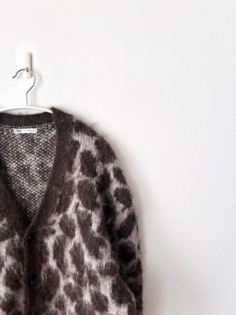 ZARA ザラ　メンズ　レオパード柄　モヘアカーディガン XL ヒョウ柄