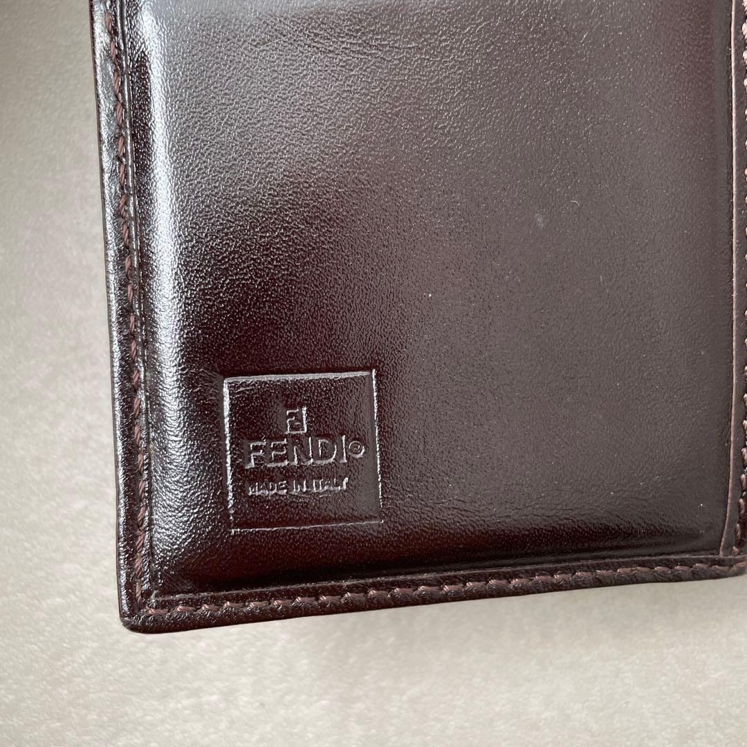 フェンディ FENDI キャンバス レザー がま口 財布 ブラウン 箱付き