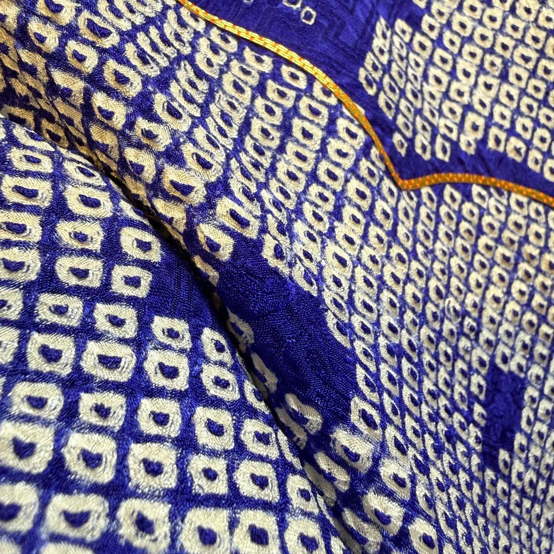 総絞り　美品　振袖六点フルセット　157〜167cm　裄長め　青