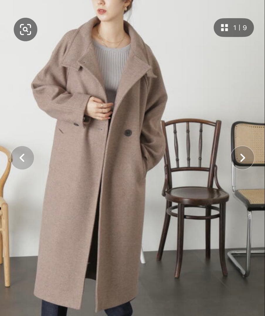 スタンドカラーメルトンロングコート　Mサイズ