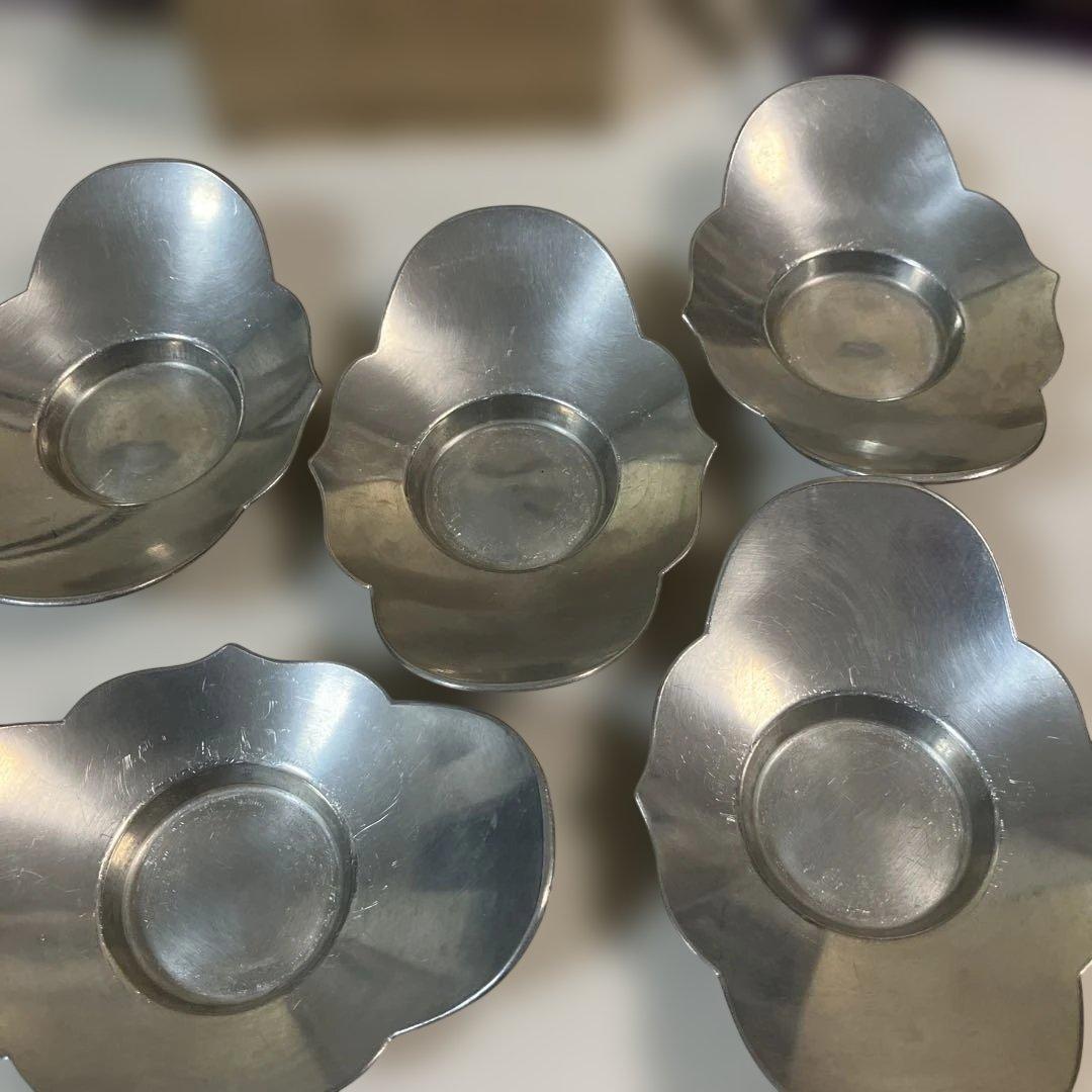 茶道具 純錫 茶托 5個セット 共箱