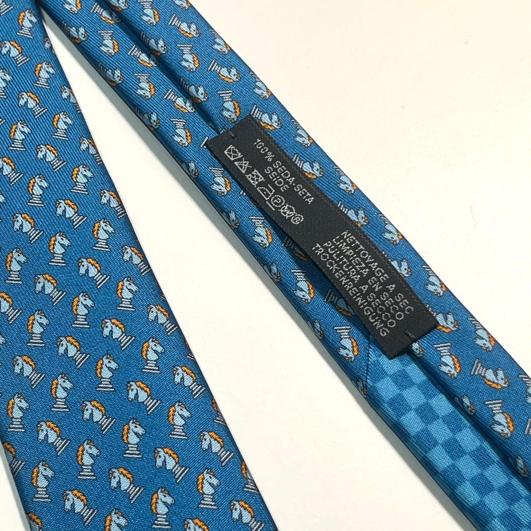 希少✨極美品✨HERMES エルメス　ネクタイ　チェス柄　馬　ホース