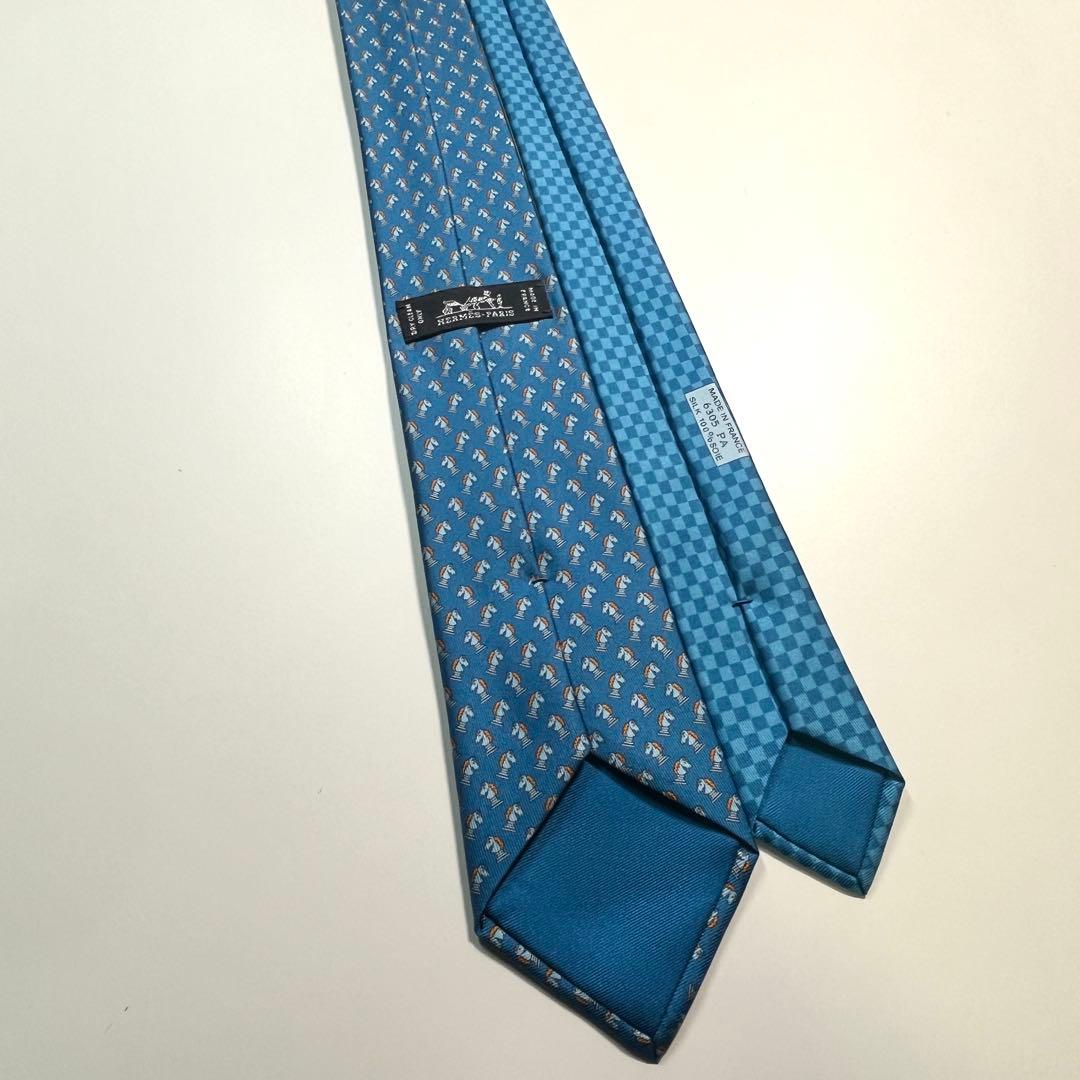 希少✨極美品✨HERMES エルメス　ネクタイ　チェス柄　馬　ホース