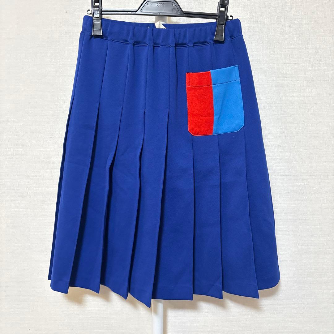 コムデギャルソン 青色 プリーツスカート 赤青ポケット付き