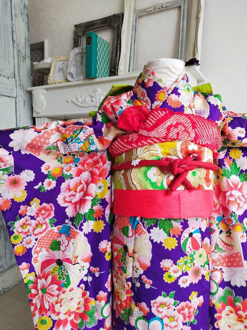 専用です☆アンティーク紫に百花繚乱の着物と作り帯