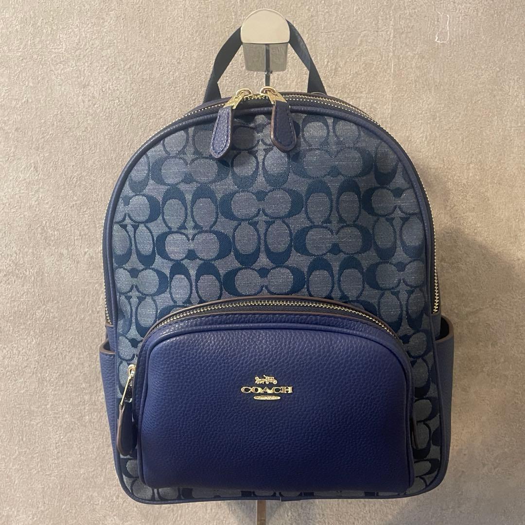 【最安値】コーチ　リュックサック　バックパック　シグネチャー　デニム　ネイビー