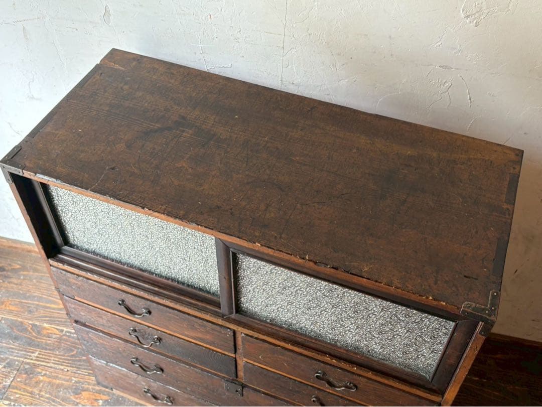 ダイヤガラス ミニ箪笥 インテリア 昭和レトロ 当時物 古道具