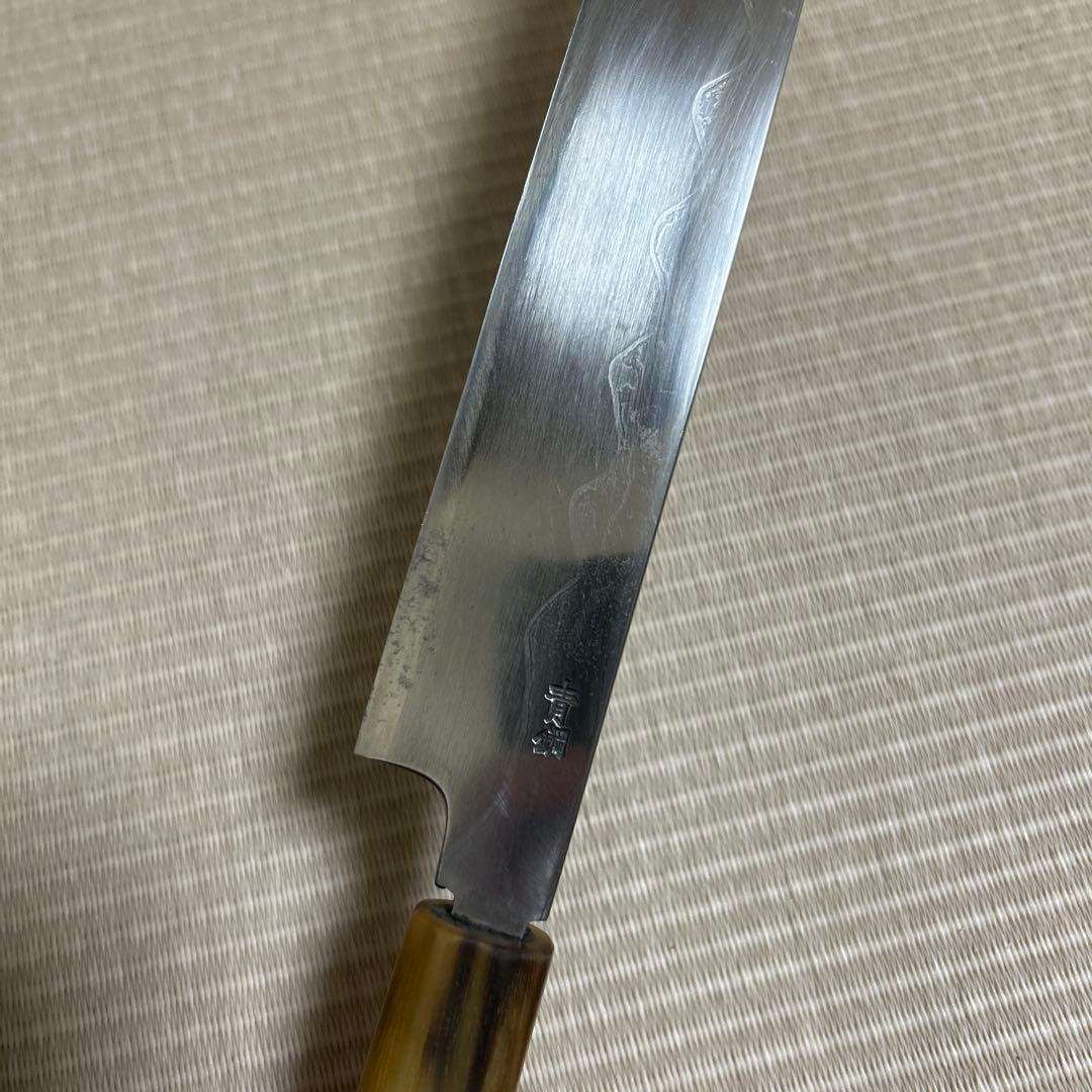 墨流し　青鋼　康之　柳刃　包丁　和包丁　黒檀白水牛八角柄　尺一