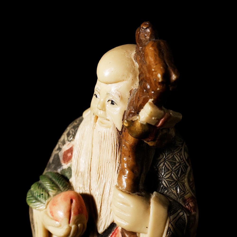 マンモスの牙風　賢人　精密色彩　桃寿　東洋彫刻　仏像　中国　古玩　美術品　七福神