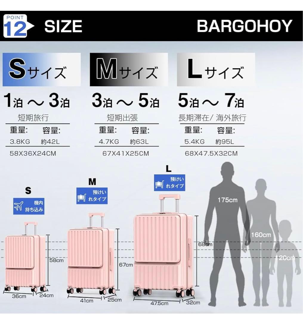 スーツケース フロントオープン 多機能 キャリーケース 軽量