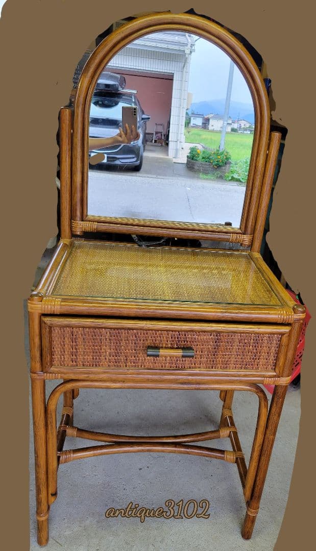 レトロ ラタンドレッサー 鏡台 アンティーク 美品